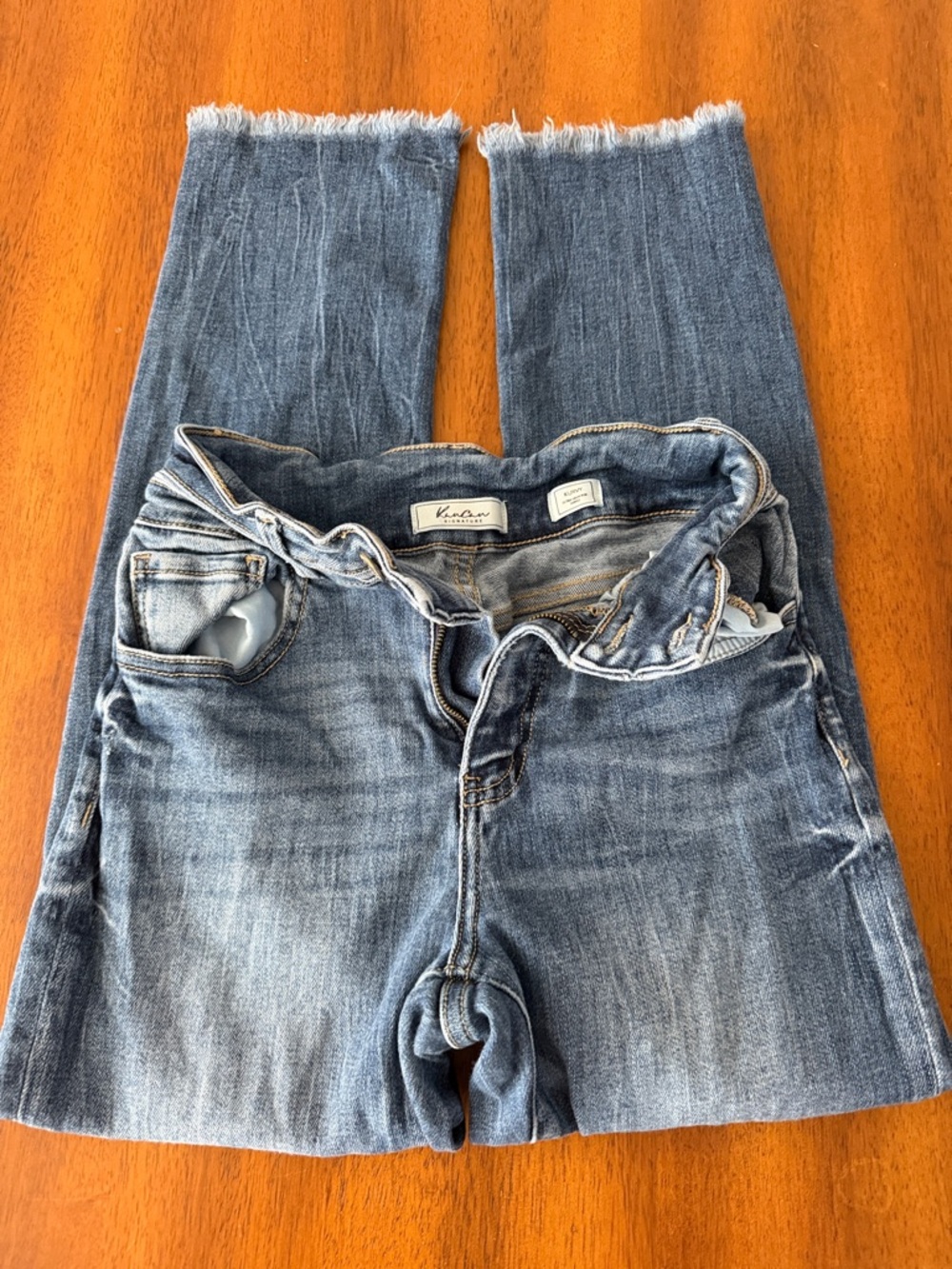 KanCan Medium Blue Frayed Hem Cropped Jeans